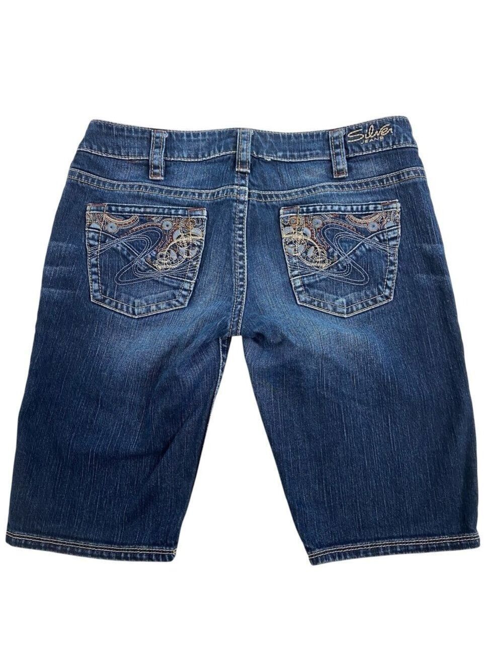 Silver jeans denim shorts western style Taylor size 30 stretchy blue embroidery